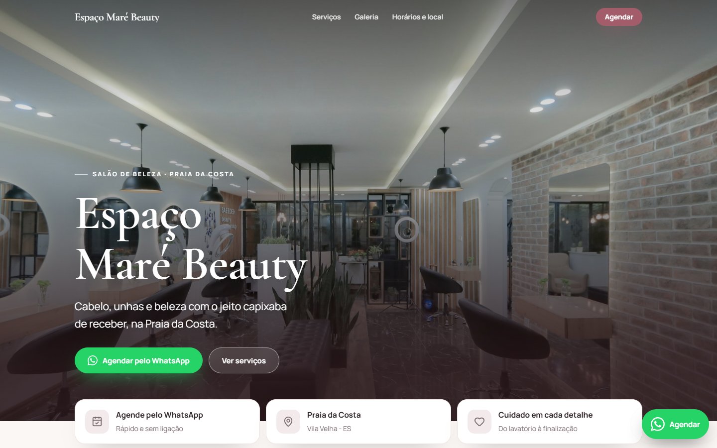 Site de exemplo de salão no computador